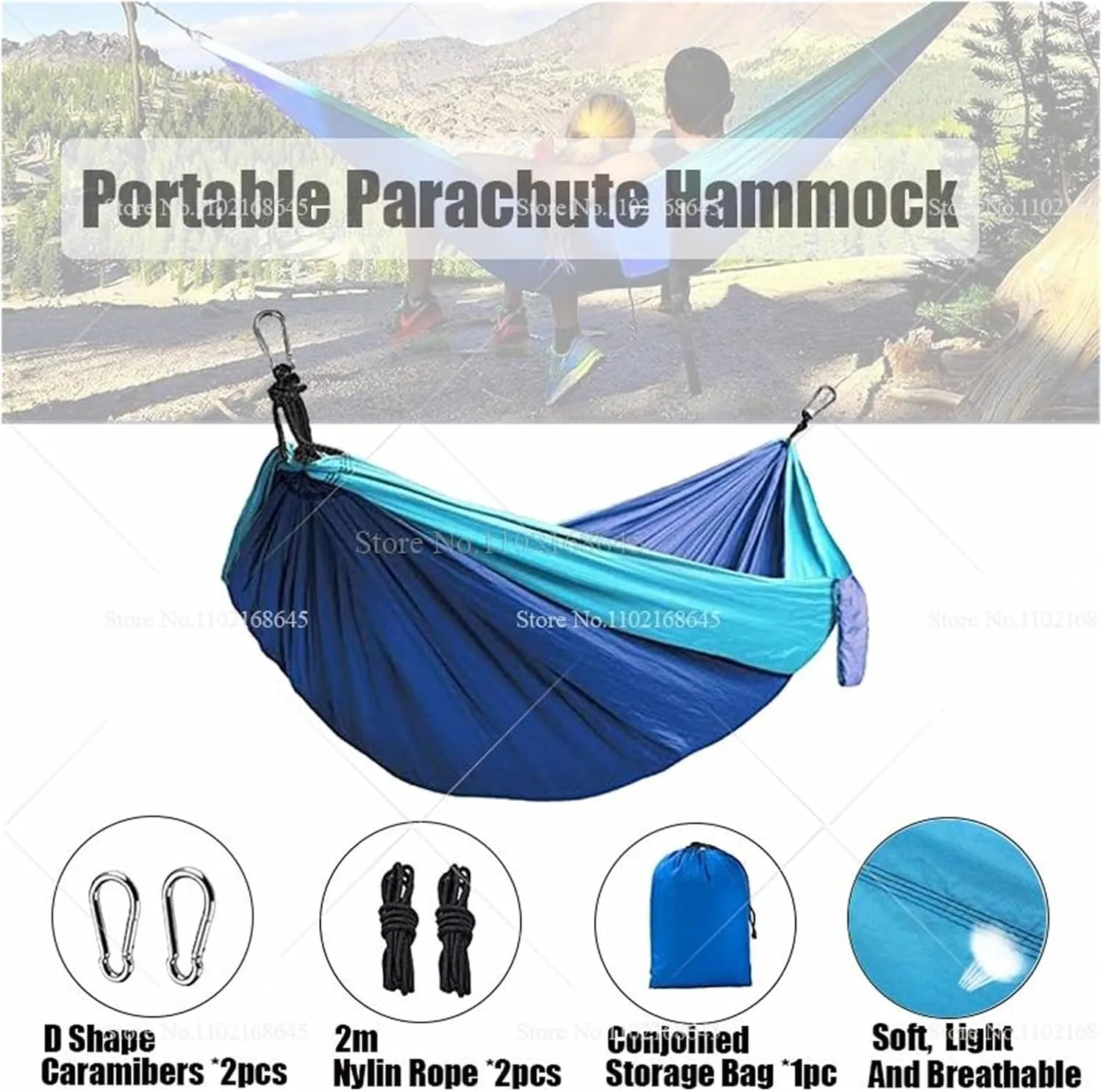 Camp Double Nylon Hammocks Camping Portable Parachute Hammock Outdoor Hiking Travel Backpacking Camping Gear Strong (Royal Blue)