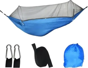 Camping Hammock and Portable Travel Outdoor Hanging Sleeping Hammock Mosquito Net Single and Double Size Nylon Fabric(Blue)