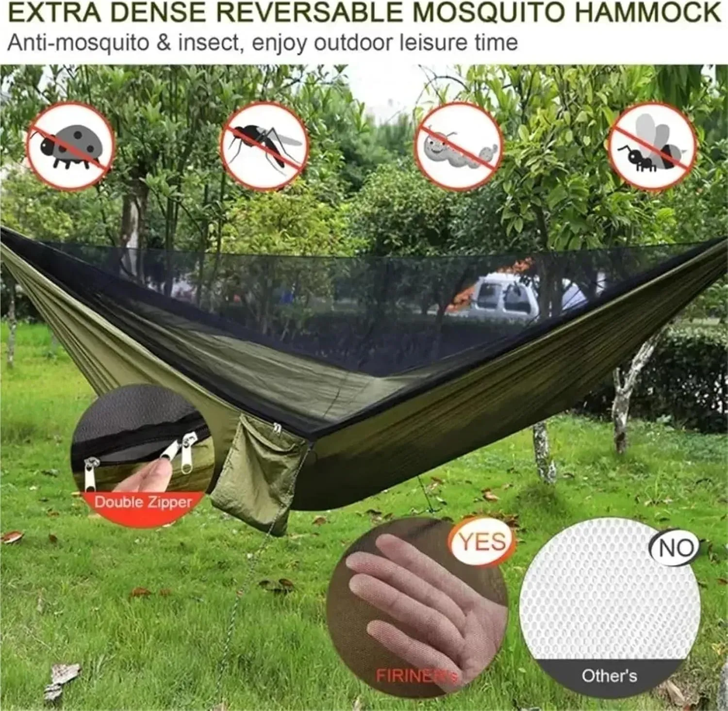 Camping Hammock and Portable Travel Outdoor Hanging Sleeping Hammock Mosquito Net Single and Double Size Nylon Fabric(Blue)