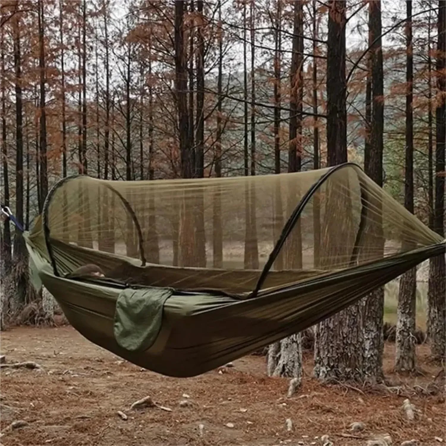 Camping Hammock and Portable Travel Outdoor Hanging Sleeping Hammock Mosquito Net Single and Double Size Nylon Fabric(Blue)