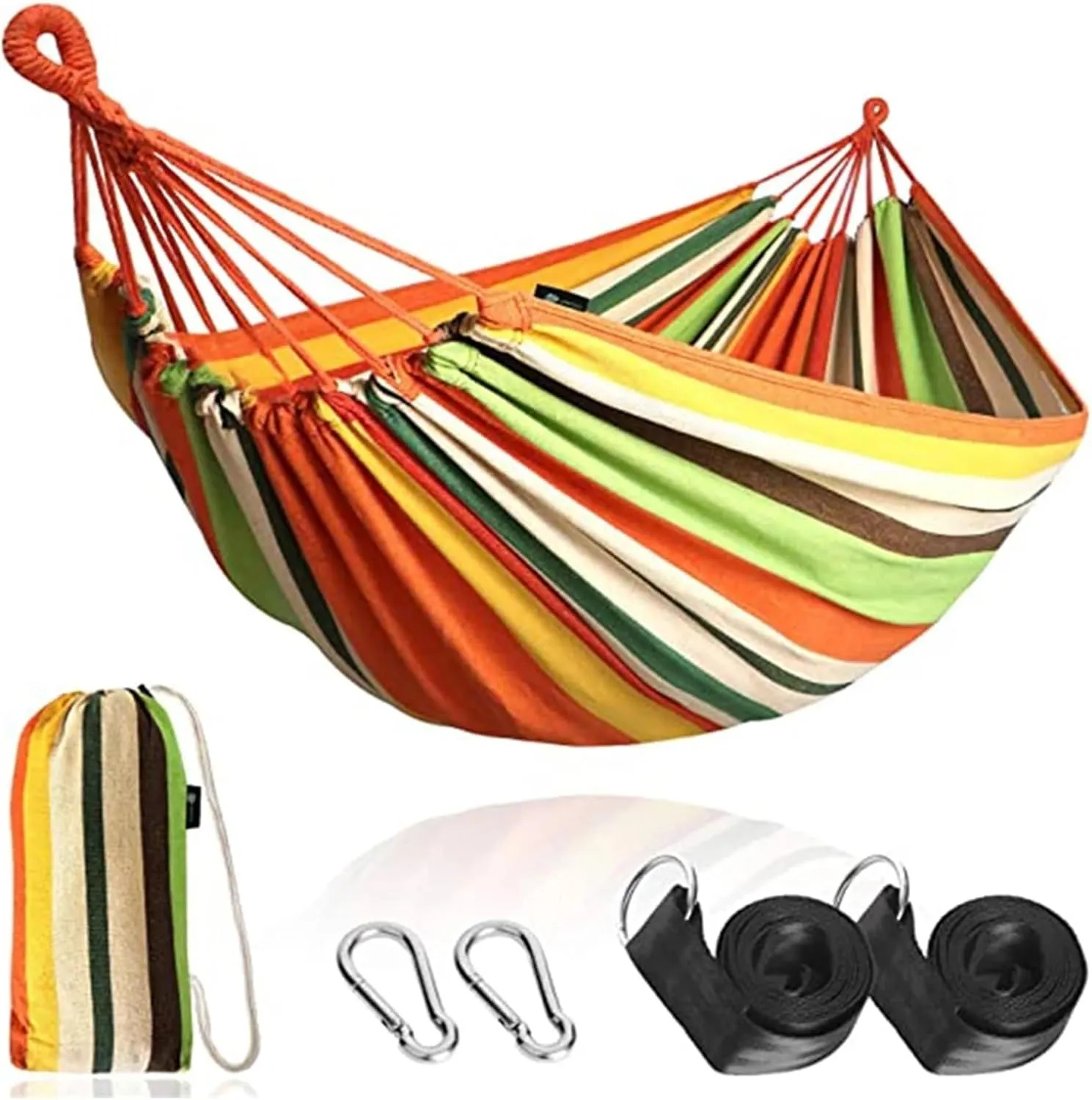 Camping Hammock Camping Double Hammock Comfortable Portable 260 * 150cm Canvas Hanging Bed for Outdoor Garden Beach Furniture Swing Chair, Blue and Green
