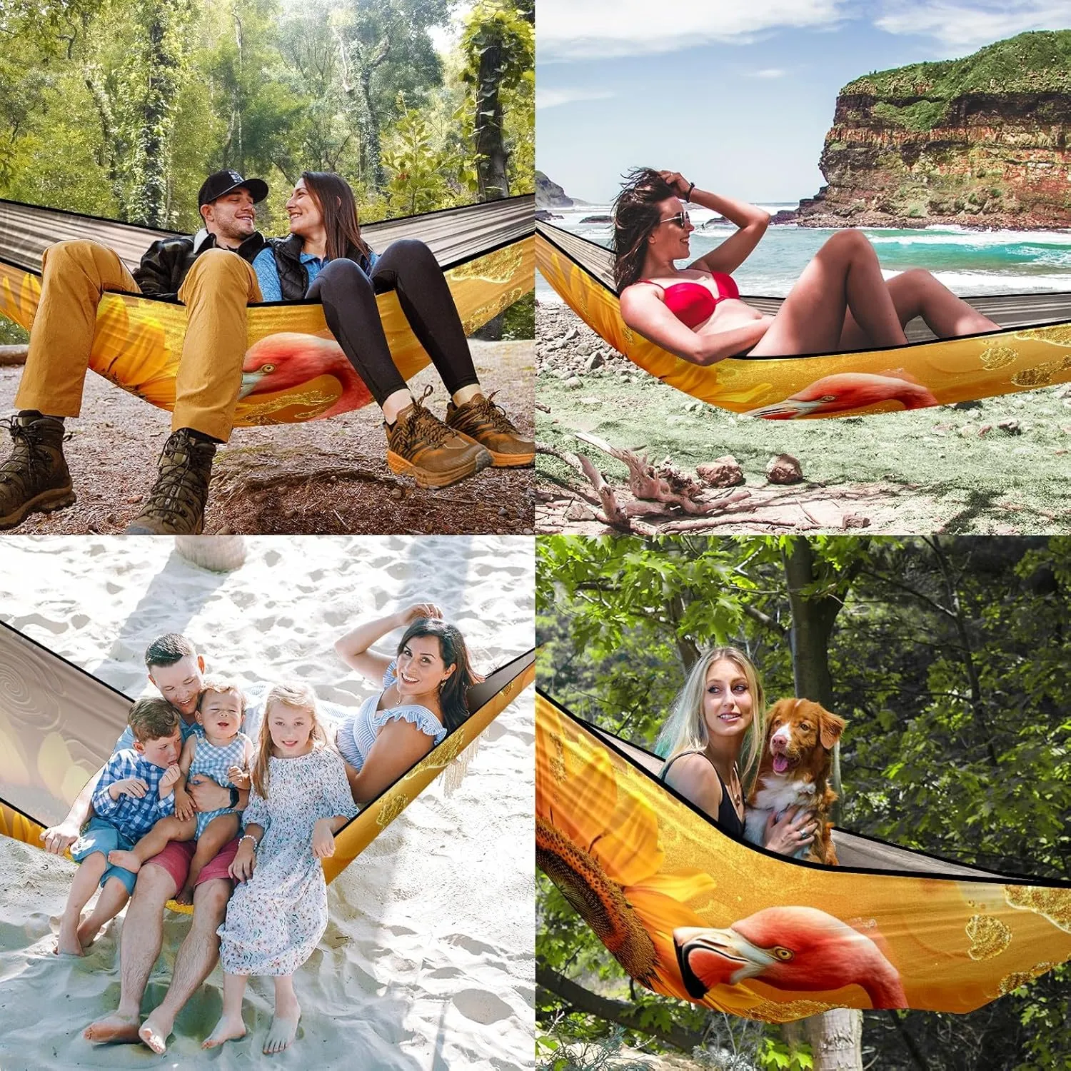 Camping Hammock Double & Single Portable Hammocks with 2 Tree Straps, Great for Hiking,Backpacking,Hunting,Outdoor,Beach,Camping, Flamingo (59)