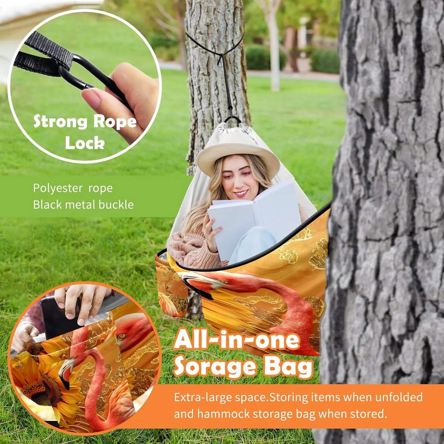 Camping Hammock Double & Single Portable Hammocks with 2 Tree Straps, Great for Hiking,Backpacking,Hunting,Outdoor,Beach,Camping, Flamingo (59)