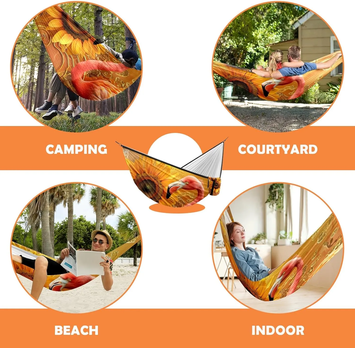 Camping Hammock Double & Single Portable Hammocks with 2 Tree Straps, Great for Hiking,Backpacking,Hunting,Outdoor,Beach,Camping, Flamingo (59)