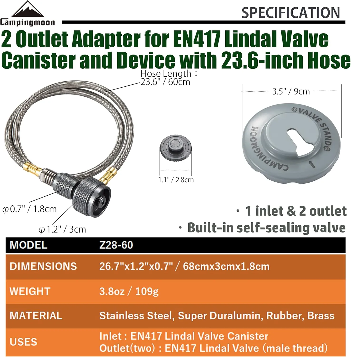 camping moon CAMPINGMOON 2 Outlet Adapter for EN417 Lindal Valve Canister & Device