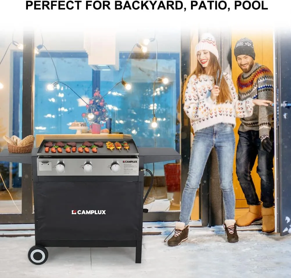 CAMPLUX ENJOY OUTDOOR LIFE Flat Top Grill Griddle,Camplux Propane gas outdoor grill Griddle Cooking Station for Camping,BBQ,Tailgating or Picnicking, Stainless Steel, Silver, Black