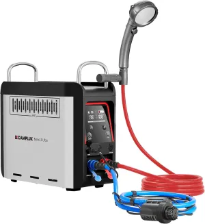 CAMPLUX Nano 3 Ultra, Thermostatic Portable Propane Water Heater, Rechargeable Propane Water Heater & Shower Pump, Propane Camping Shower, for Hunting, Hiking, Glamping & Fishing