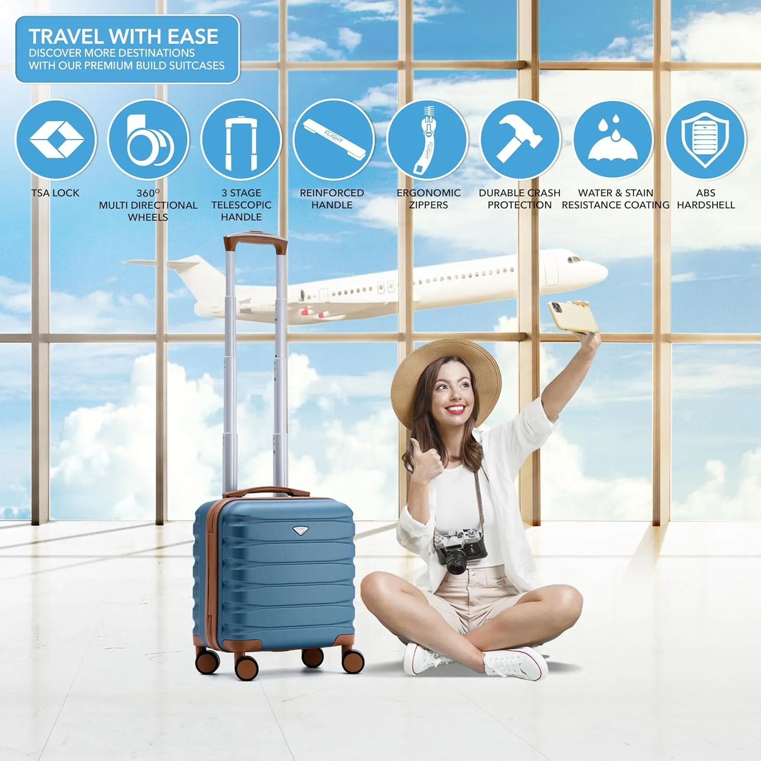 Carry On Suitcase 18x14x8 Hardside Built In TSA Lock & USB Port Lightweight Luggage Silent Double Spinner Wheels Maximum Underseat Carry-On Bag For American & United Approved Airlines