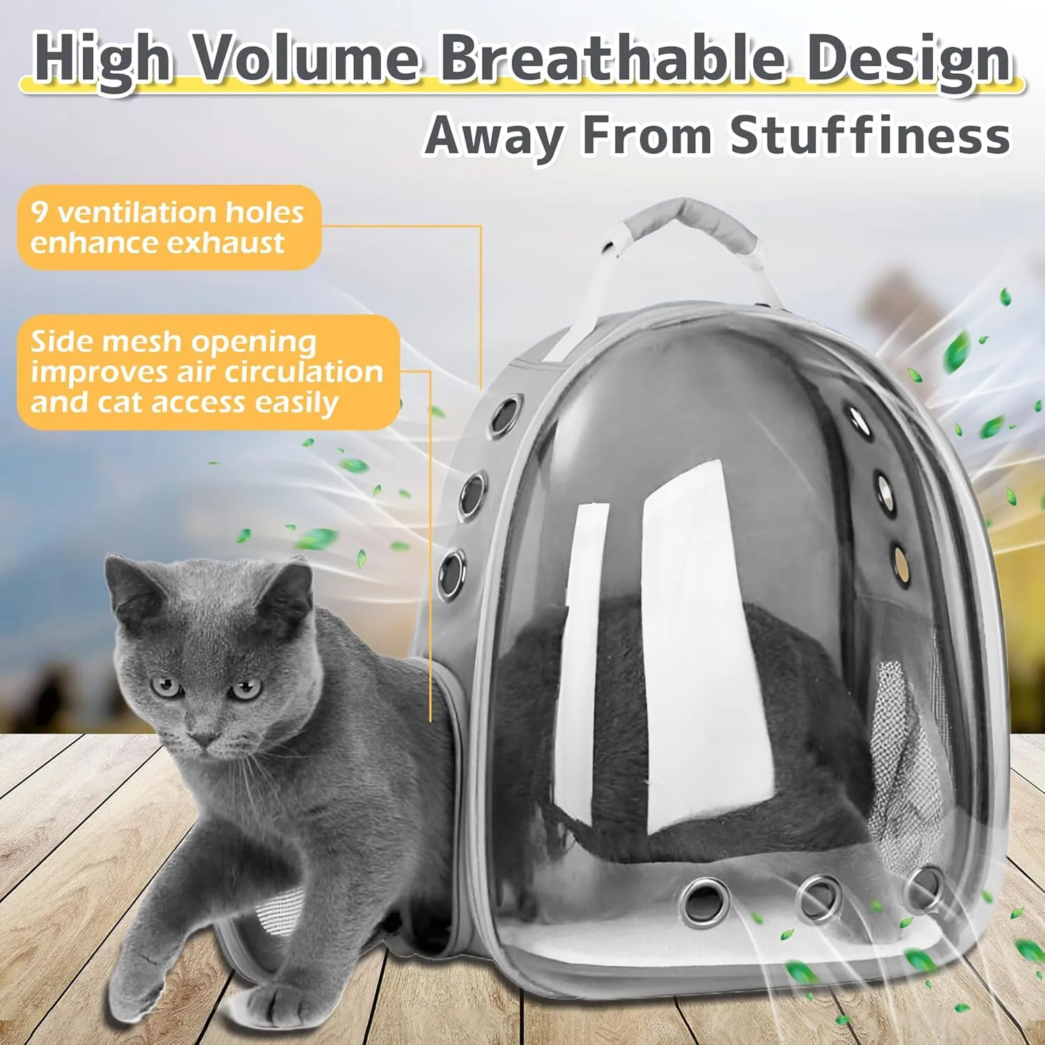 Cat Backpack Carrier Bubble Bag, Transparent Space Capsule Pet Carrier Dog Hiking Backpack, Small Dog Backpack Carrier for Cats Puppies Airline Approved Travel Carrier Outdoor Use Yellow Gray