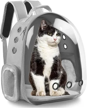 Cat Backpack Carrier Bubble Bag, Transparent Space Capsule Pet Carrier Dog Hiking Backpack, Small Dog Backpack Carrier for Cats Puppies Airline Approved Travel Carrier Outdoor Use Yellow Gray