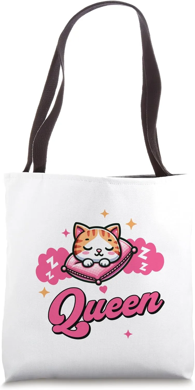 Cat Nap Queen, a Cartoon Cute Cat sleeping Graphic Tote Bag