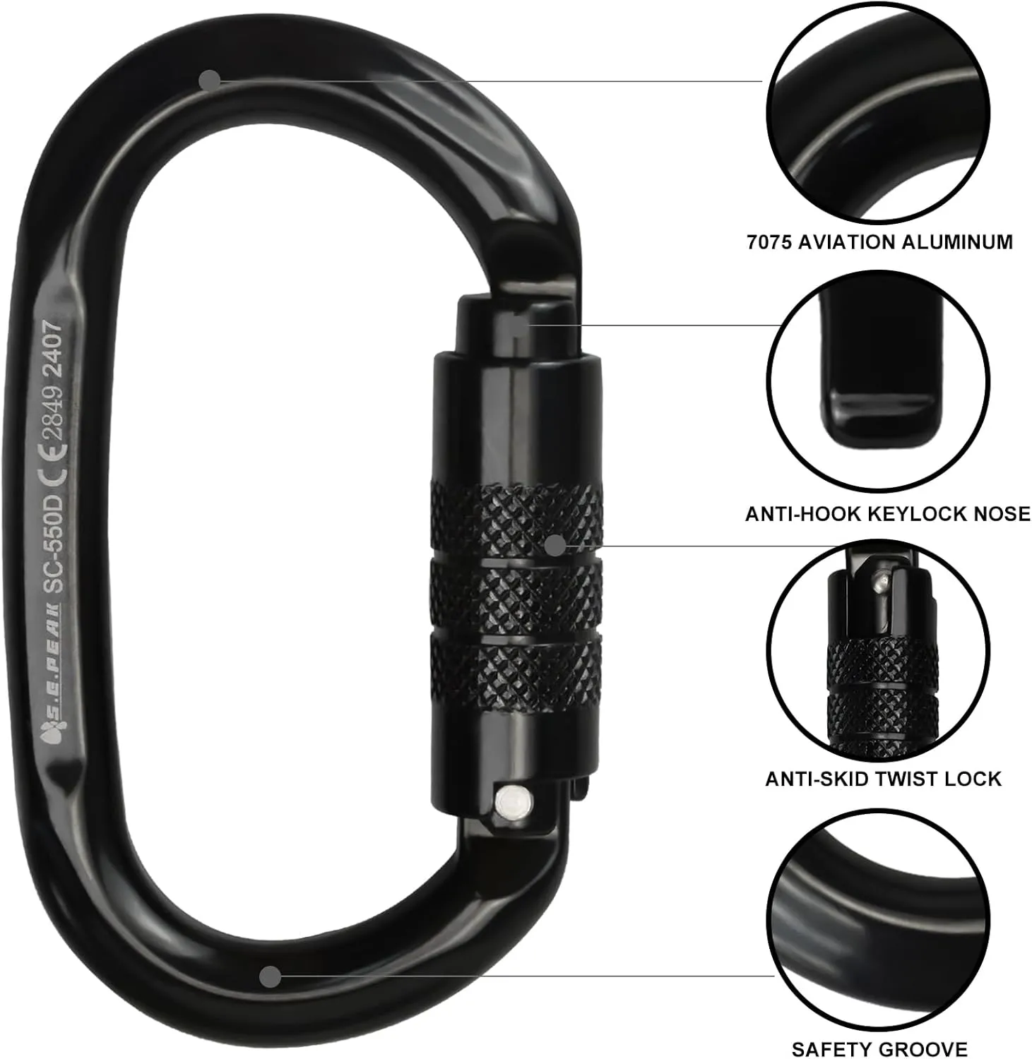 CE 24kN Oval Climbing Screwgate Clip for Outdoor Activities, Stormproof, Hiking, Mountaineering, Climbing, Camping, Fishing, Hunting, Skiing, Snowshoeing
