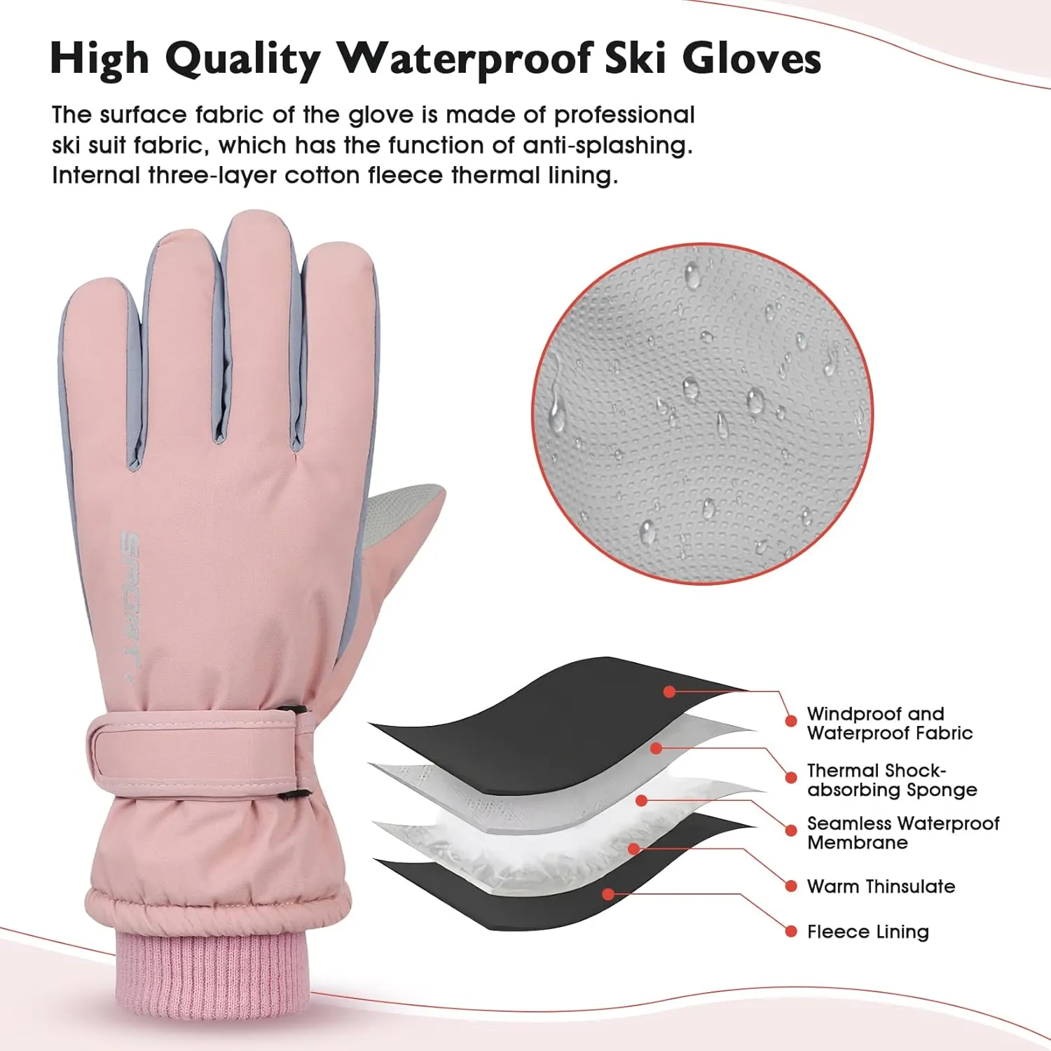 Century Star Winter Ski Gloves Women Touchscreen Waterproof Snow Gloves for Women Warm Snowboard Gloves for Snowmobile/Hiking Outerdoor
