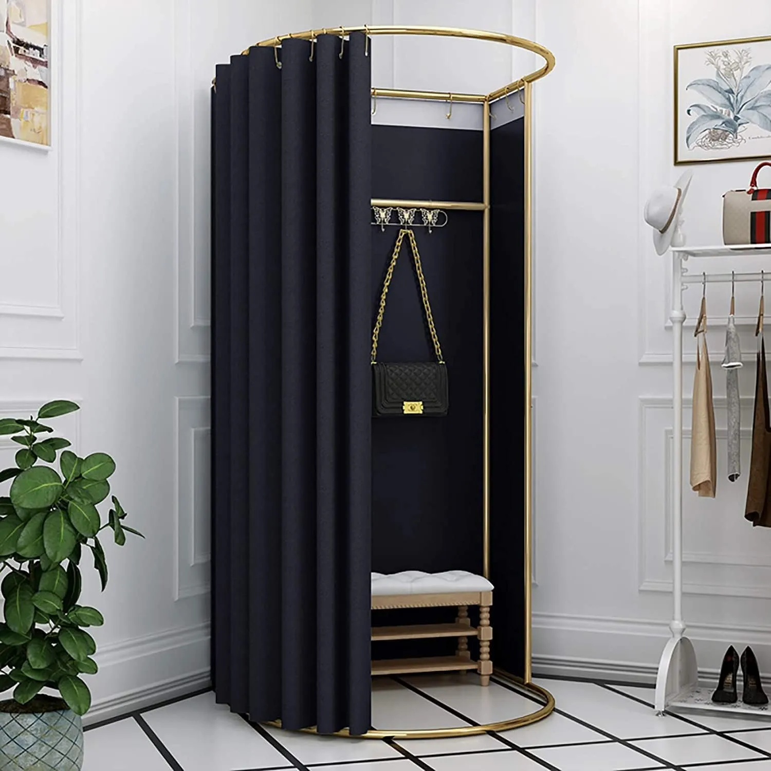Changing Room 78.7"x39.4"x37.4" Freestanding Dressing Room with Curtains, Portable Privacy Screen for Retail Store/Salon/Home Use (Black)
