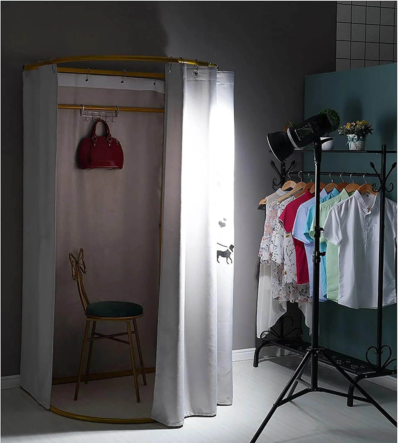 Changing Room 78.7"x39.4"x37.4" Freestanding Dressing Room with Curtains, Portable Privacy Screen for Retail Store/Salon/Home Use (Black)