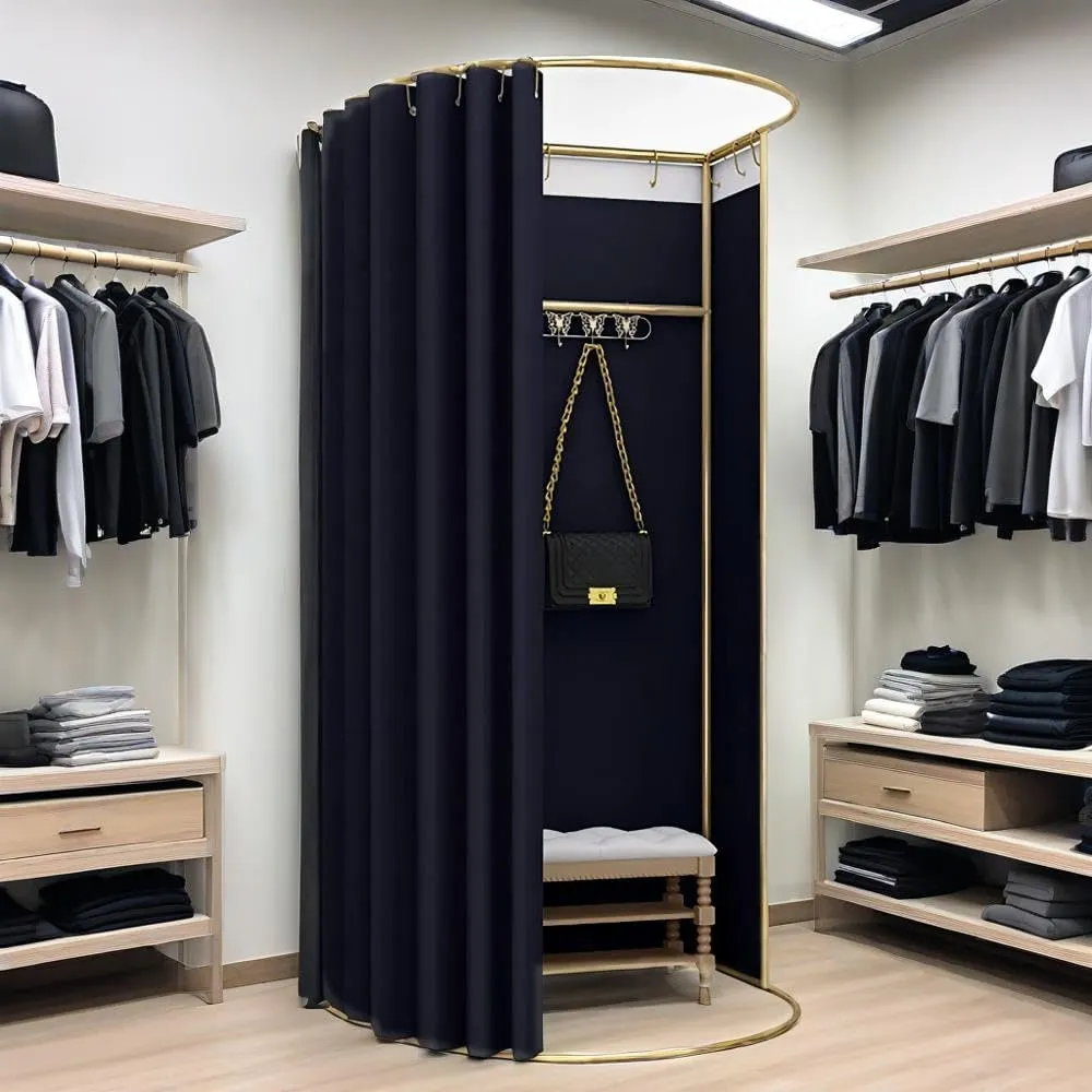 Changing Room 78.7"x39.4"x37.4" Freestanding Dressing Room with Curtains, Portable Privacy Screen for Retail Store/Salon/Home Use (Black)