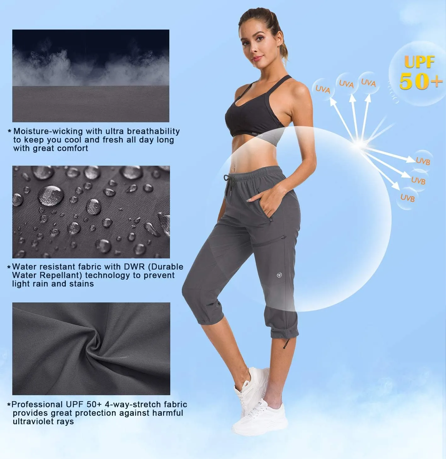 ChinFun Women's Hiking Capris Pants Outdoor Quick Dry Cargo Cropped Pants Water Resistant UPF 50 