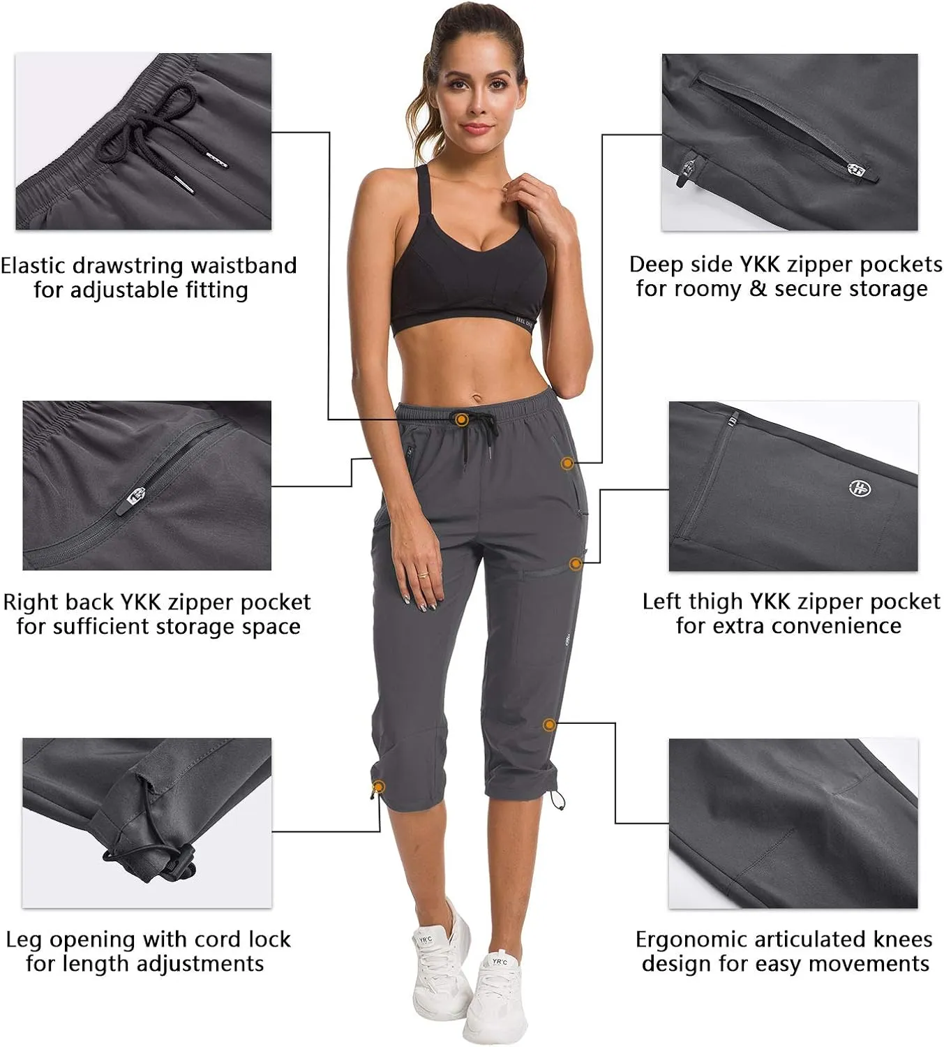 ChinFun Women's Hiking Capris Pants Outdoor Quick Dry Cargo Cropped Pants Water Resistant UPF 50 