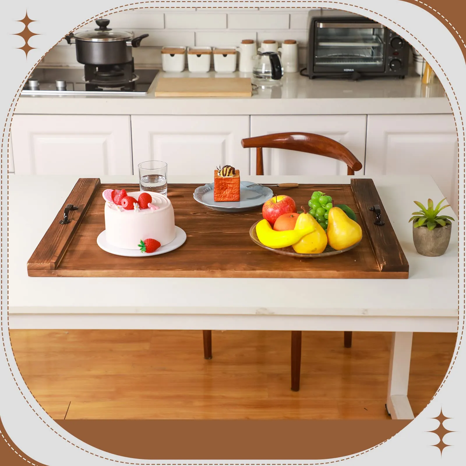 Chunful Stove Top Cover Board 30 x 22 Inch Wood Stove Top Cover Rustic Noodle Board Stove Cover with Handles for Electric Stove Gas Burners Kitchen Counter(Brown)