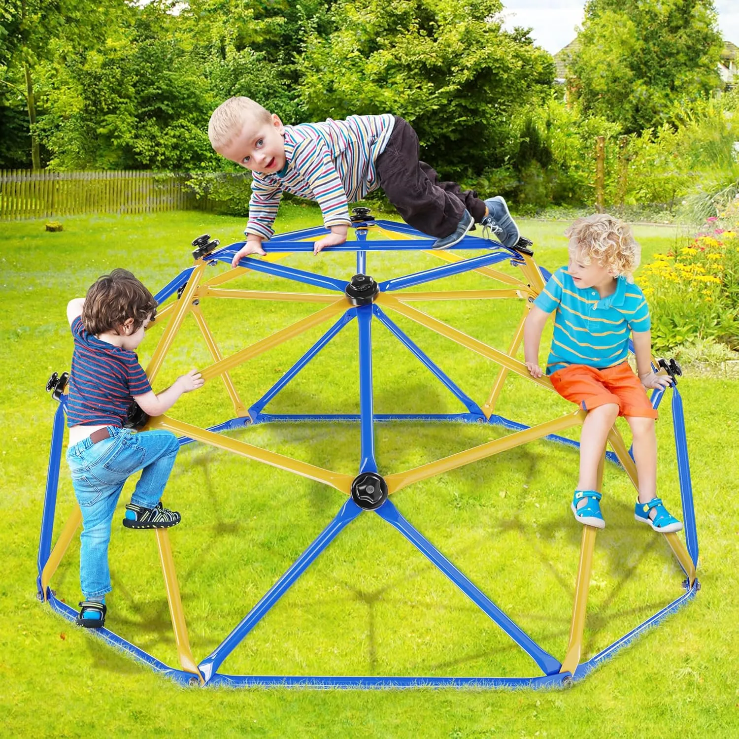 Climbing Dome, 6FT Geometric Dome Climber for Kids, Kids Indoor Outdoor Jungle Gym Supports 600lbs, Easy Assembly Playground Jungle Gym Backyard Play Equipment, Yellow Blue
