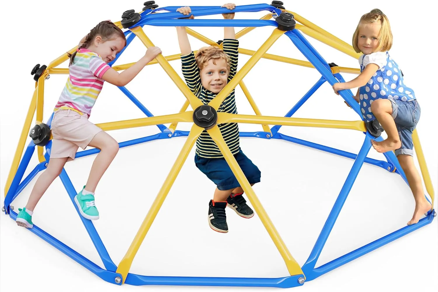 Climbing Dome, 6FT Geometric Dome Climber for Kids, Kids Indoor Outdoor Jungle Gym Supports 600lbs, Easy Assembly Playground Jungle Gym Backyard Play Equipment, Yellow Blue