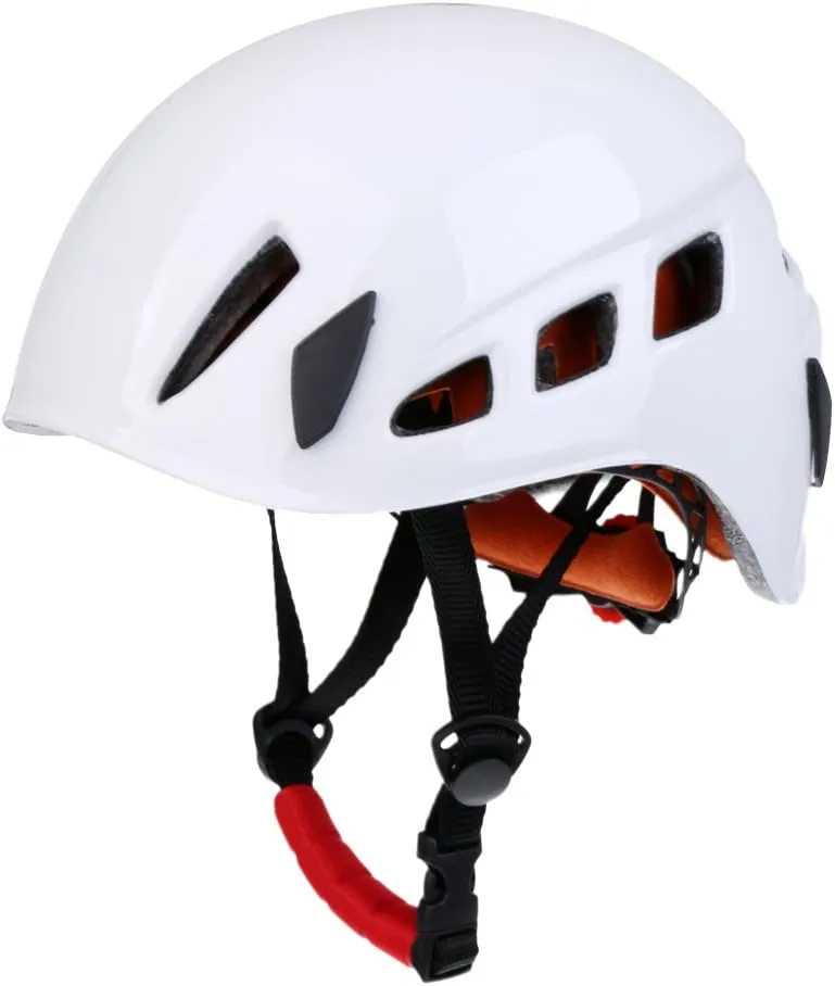 Climbing Helmet for Adults and Kids - Protective with EPS Liner for Rappelling, Mountaineering, Caving - Adjustable, Ventilated - White