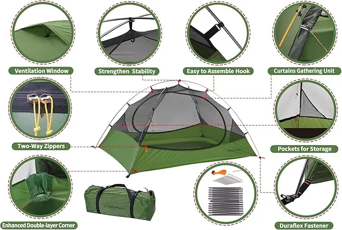 Clostnature Polaris Lightweight Backpacking Tent - 2/3/4 Person Ultralight Waterproof Camping Tent, 3 Season Large Size Easy Setup Tent for Family, Outdoor, Hiking and Mountaineering