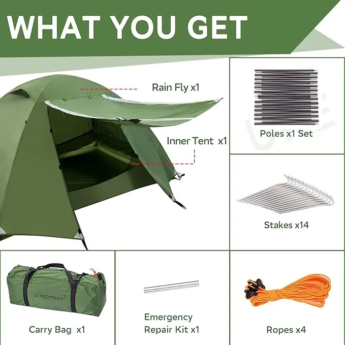 Clostnature Polaris Lightweight Backpacking Tent - 2/3/4 Person Ultralight Waterproof Camping Tent, 3 Season Large Size Easy Setup Tent for Family, Outdoor, Hiking and Mountaineering