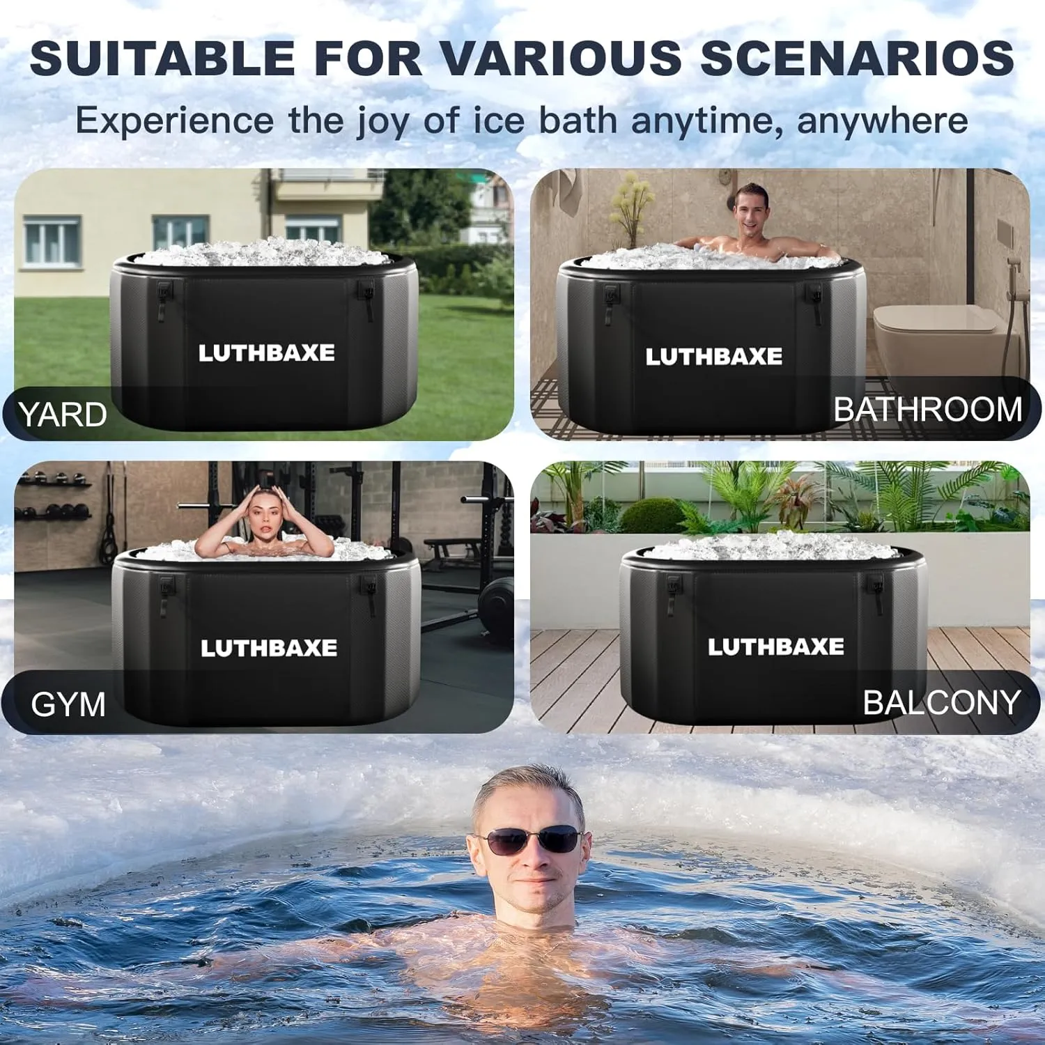 Cold Plunge | Upgraded 218 Gallon Inflatable Ice Freestanding Bathtub with 5 Layers Durable Design | Portable Cold Water Bath for Athletes' Recovery | Ice Bath for Outdoor and Camping | Black