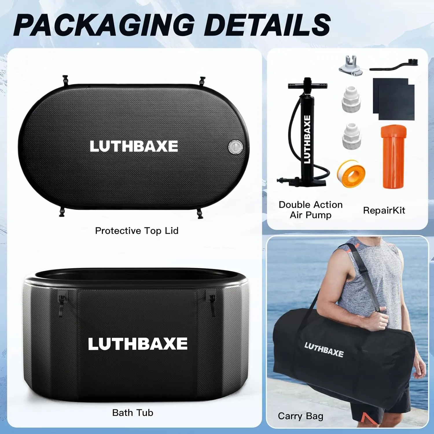 Cold Plunge | Upgraded 218 Gallon Inflatable Ice Freestanding Bathtub with 5 Layers Durable Design | Portable Cold Water Bath for Athletes' Recovery | Ice Bath for Outdoor and Camping | Black