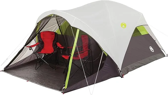 Coleman Steel Creek Fast Pitch Dome Camping Tent with Screened Porch, 6-Person Tent Includes Pre-Attached Poles, Integrated Rainfly, and Screened-In Porch, Sets Up in 7 Minutes