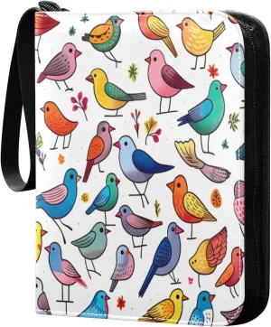Colorful Birds Card Binder with Double Sided PU Leather Holder Albums Book with 400 Pockets for Collectible Trading Card Games Card