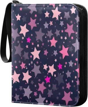 Colorful Stars Card Binder with Double Sided PU Leather Holder Albums Book with 400 Pockets for Collectible Trading Card Games Card