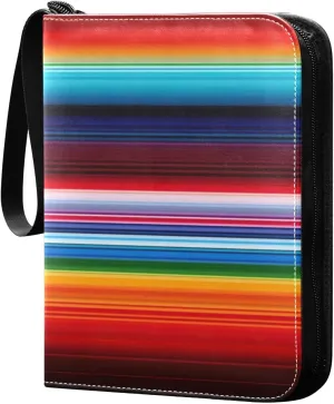 Colorful Stripes1 Card Binder with Double Sided PU Leather Holder Albums Book with 400 Pockets for Collectible Trading Card Games Card