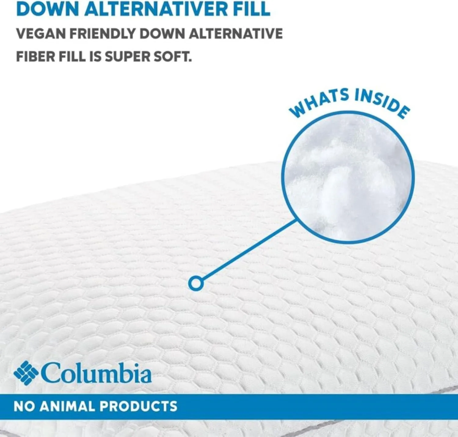 Columbia Comfort Ice Fiber Side Sleeper Down Alternative Bed Pillow with Polyester Fiberfill, Supportive and Cozy Instant Cooling Double Sided Breathable Cover, White, Standard/Queen Pack of 1