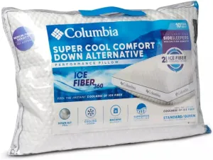 Columbia Comfort Ice Fiber Side Sleeper Down Alternative Bed Pillow with Polyester Fiberfill, Supportive and Cozy Instant Cooling Double Sided Breathable Cover, White, Standard/Queen Pack of 1