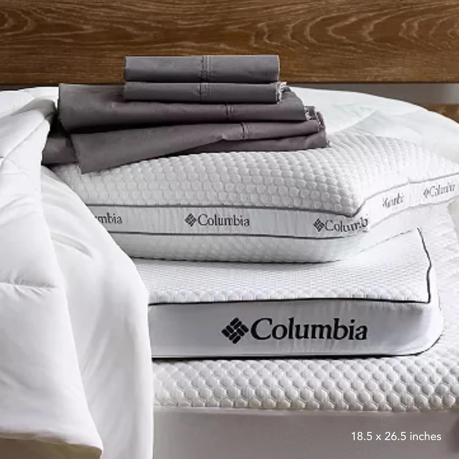 Columbia Comfort Ice Fiber Side Sleeper Down Alternative Bed Pillow with Polyester Fiberfill, Supportive and Cozy Instant Cooling Double Sided Breathable Cover, White, Standard/Queen Pack of 1