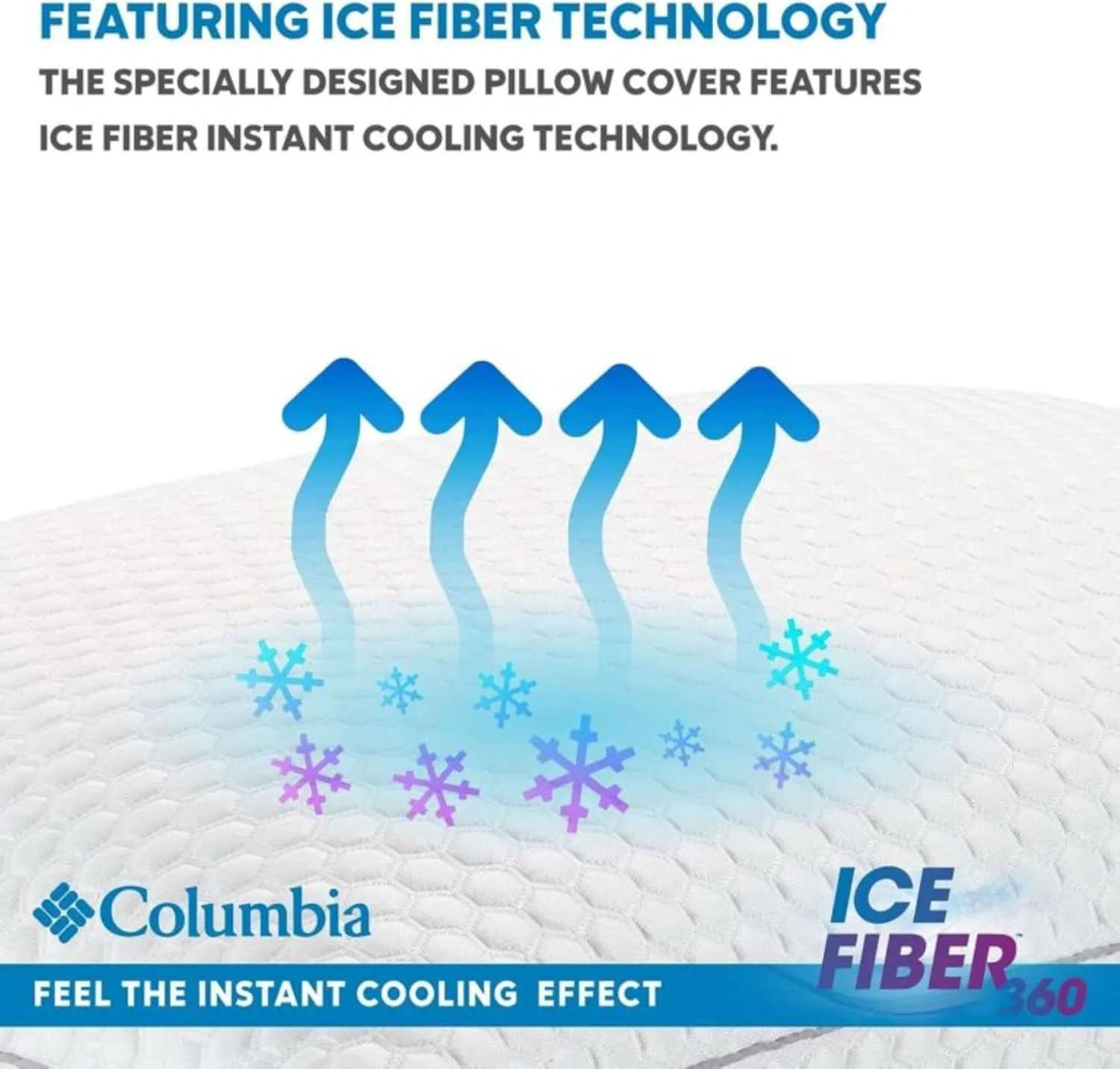 Columbia Comfort Ice Fiber Side Sleeper Down Alternative Bed Pillow with Polyester Fiberfill, Supportive and Cozy Instant Cooling Double Sided Breathable Cover, White, Standard/Queen Pack of 1