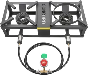 CONCORD THE BLOCK BURNER MAX Double Propane Outdoor Burner. 200,000 Total BTU. Wok Burner. Great for Home Brewing, Stir Frying, Camping, Tailgating, and More!