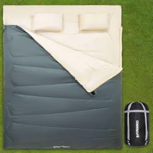 Convertible Sleeping Bag | Grey Double Bag with 2 Pillows | 19.6" x 10.6" Compact Storage with 190T Shell