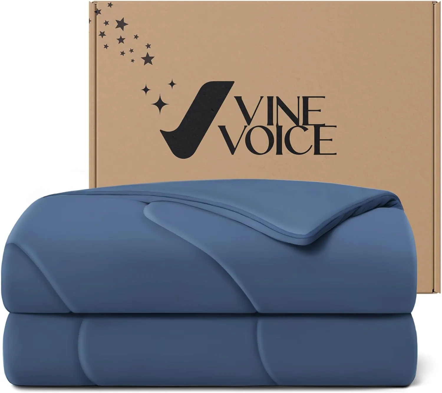 Cooling Blanket Comforter Hot Sleepers Full/Queen Soft Cooling Blanket, Double-Sided Cool Bedding for Night Sweats, All-Season Lightweight Comforter(90 * 90inch, Midnight Blue)