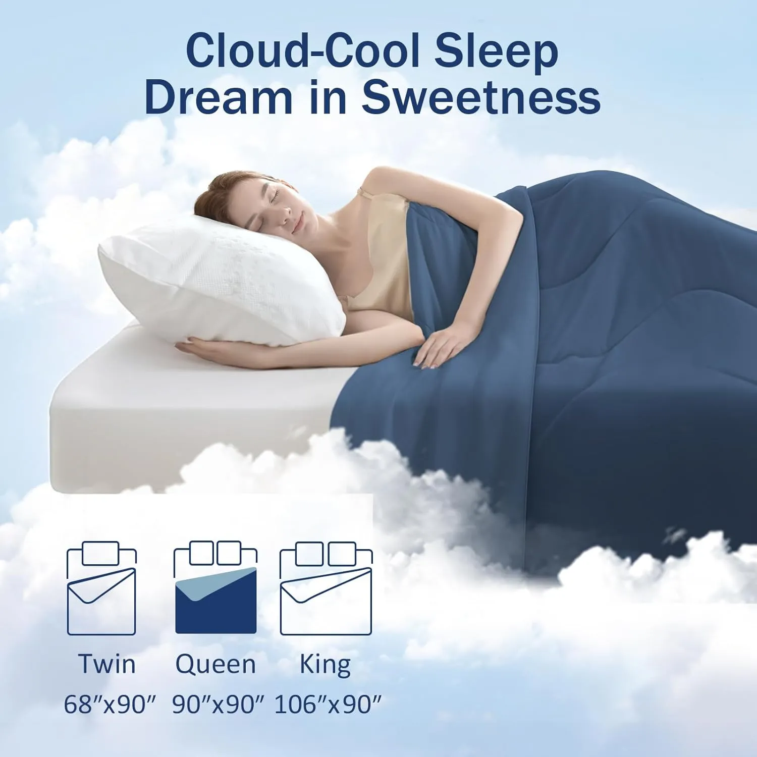 Cooling Blanket Comforter Hot Sleepers Full/Queen Soft Cooling Blanket, Double-Sided Cool Bedding for Night Sweats, All-Season Lightweight Comforter(90 * 90inch, Midnight Blue)