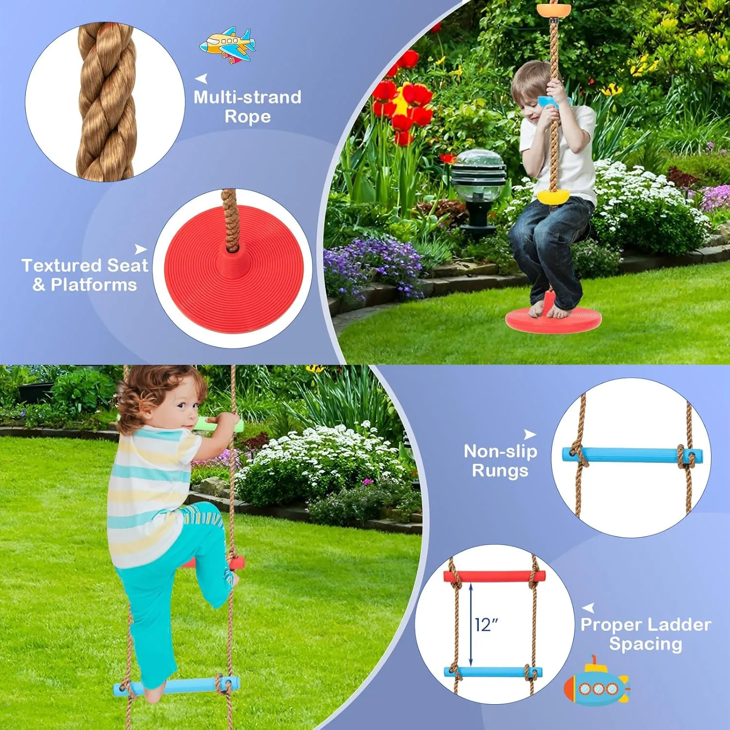 Costzon 660 lbs Swing Sets for Backyard, 4-in-1 Heavy Duty Large Metal Swing Frame with Adjustable Swing, Basketball Hoop, Climbing Rope, Climbing Ladder, Outdoor Playground Playset, Gift for Kids