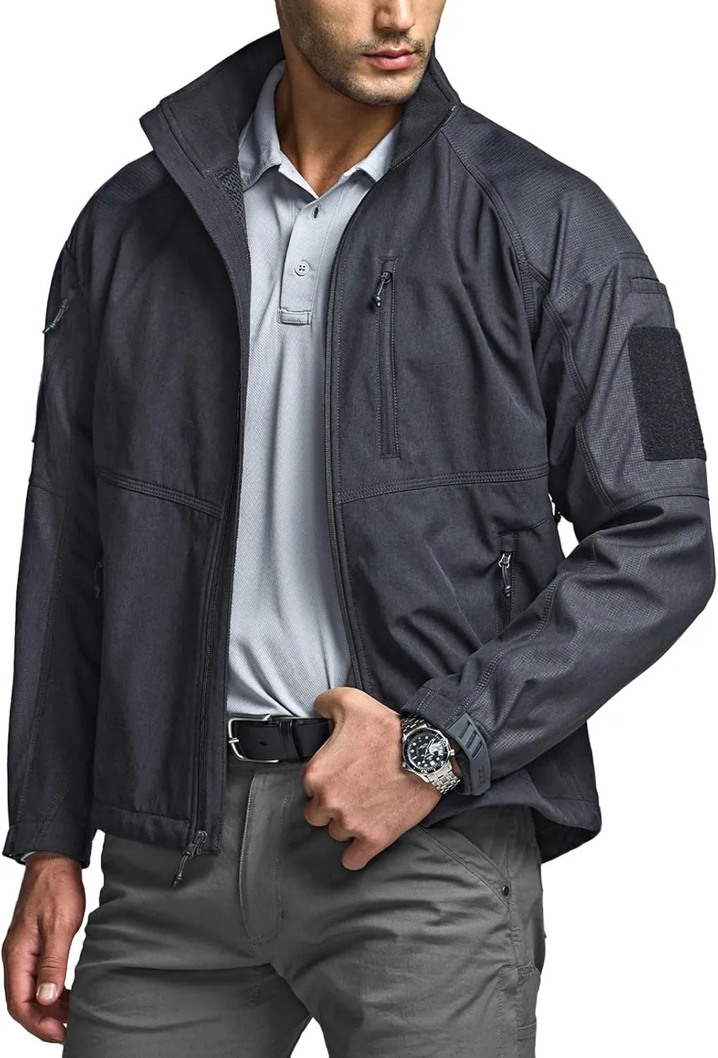 CQR Men's Fleece Lined Tactical Softshell Jackets, Lightweight Water Resistant Hunting Hiking Jacket, Winter Outdoor Jacket