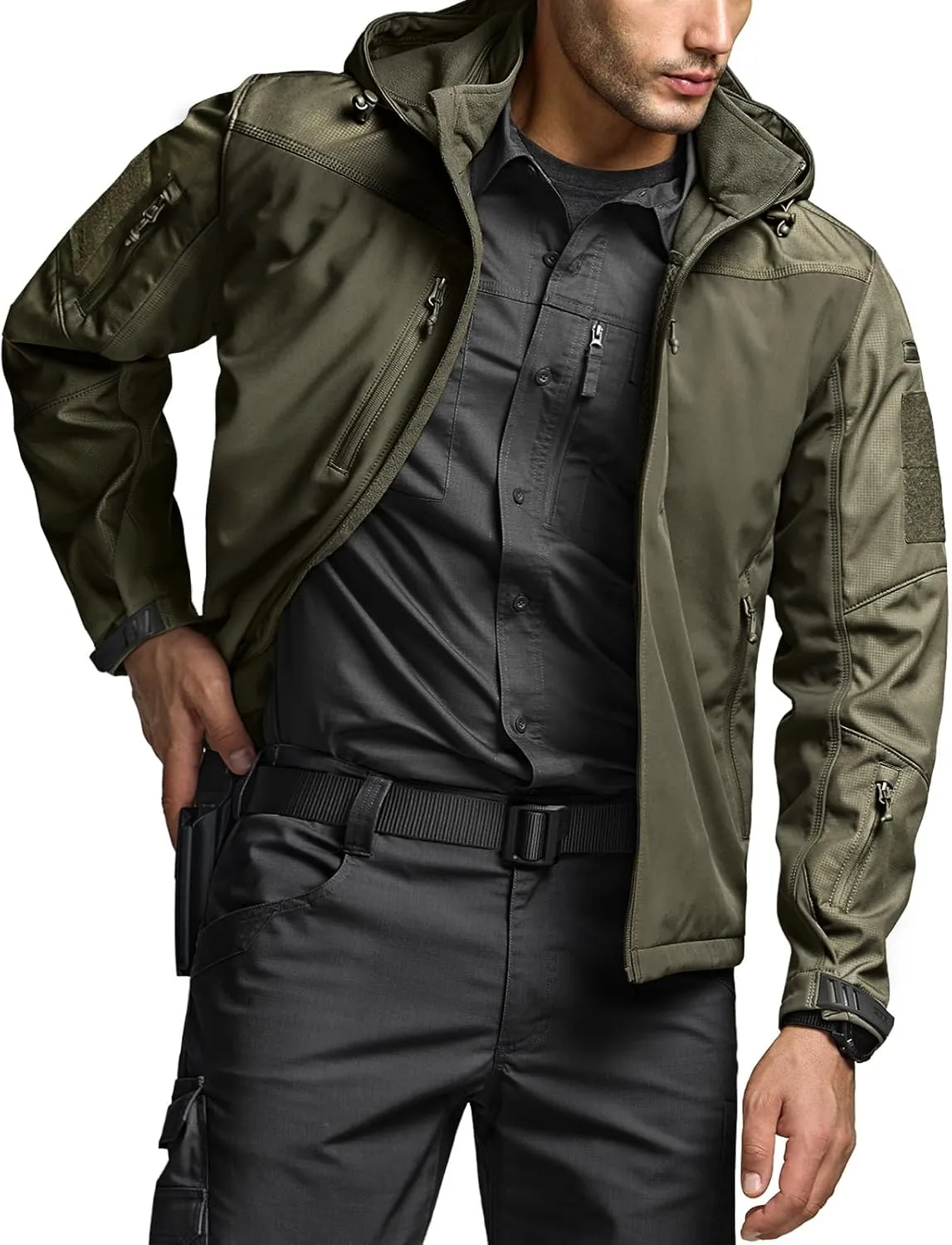 CQR Men's Fleece Lined Tactical Softshell Jackets, Lightweight Water Resistant Hunting Hiking Jacket, Winter Outdoor Jacket