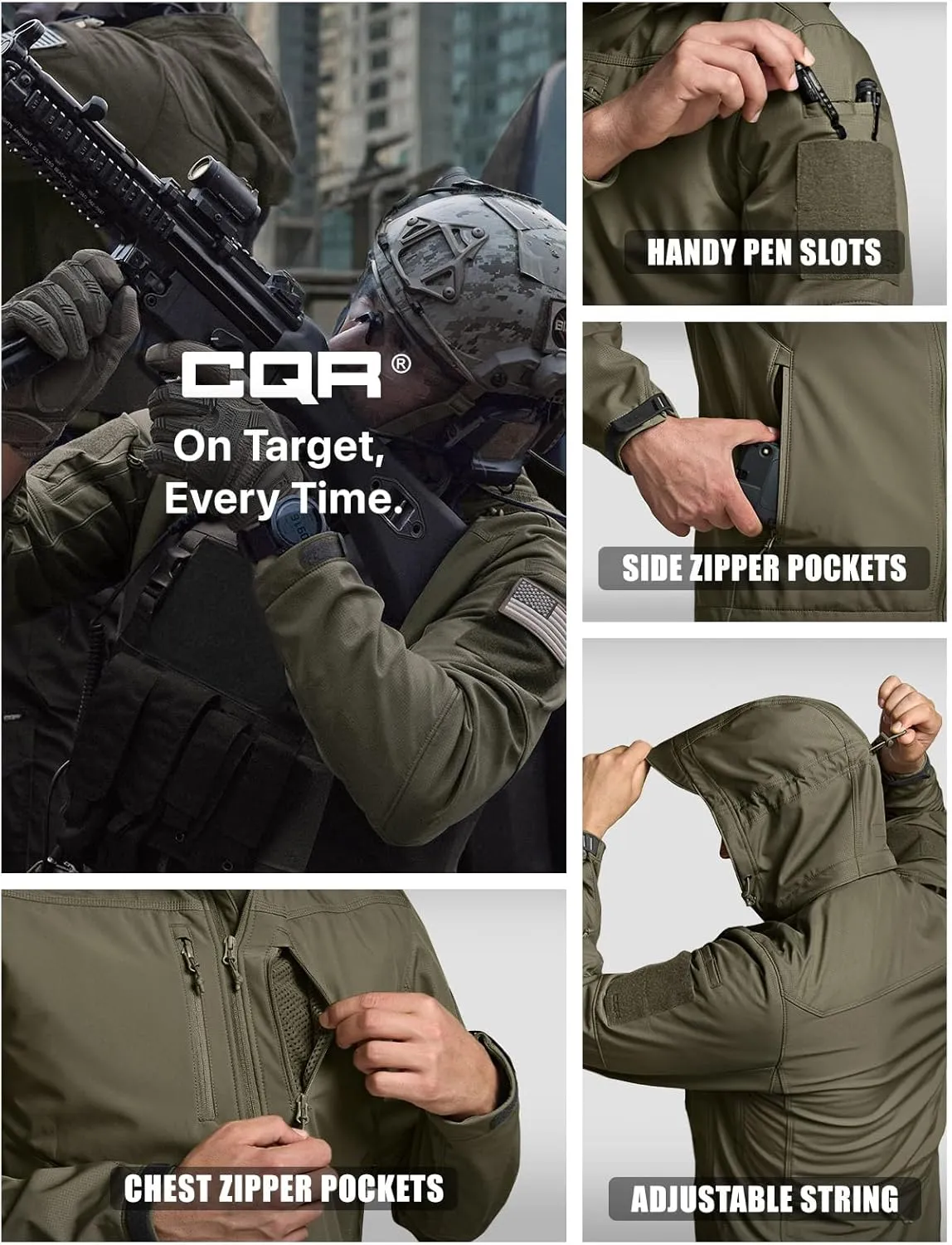 CQR Men's Fleece Lined Tactical Softshell Jackets, Lightweight Water Resistant Hunting Hiking Jacket, Winter Outdoor Jacket