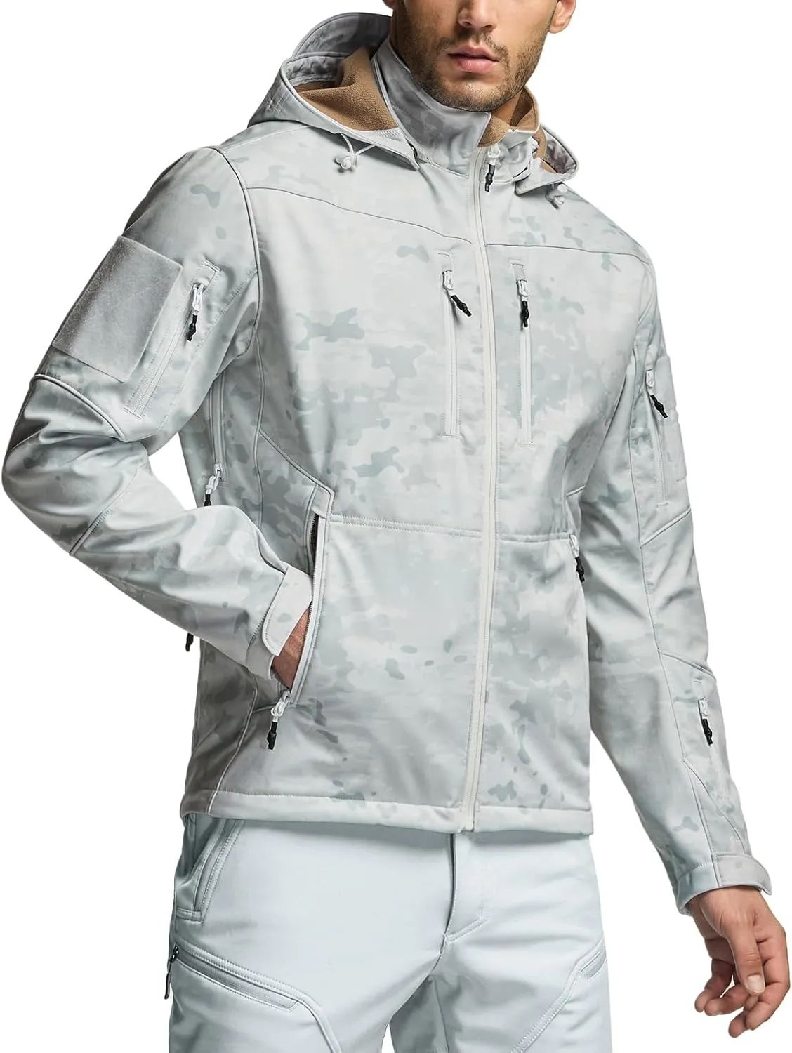 CQR Men's Fleece Lined Tactical Softshell Jackets, Lightweight Water Resistant Hunting Hiking Jacket, Winter Outdoor Jacket