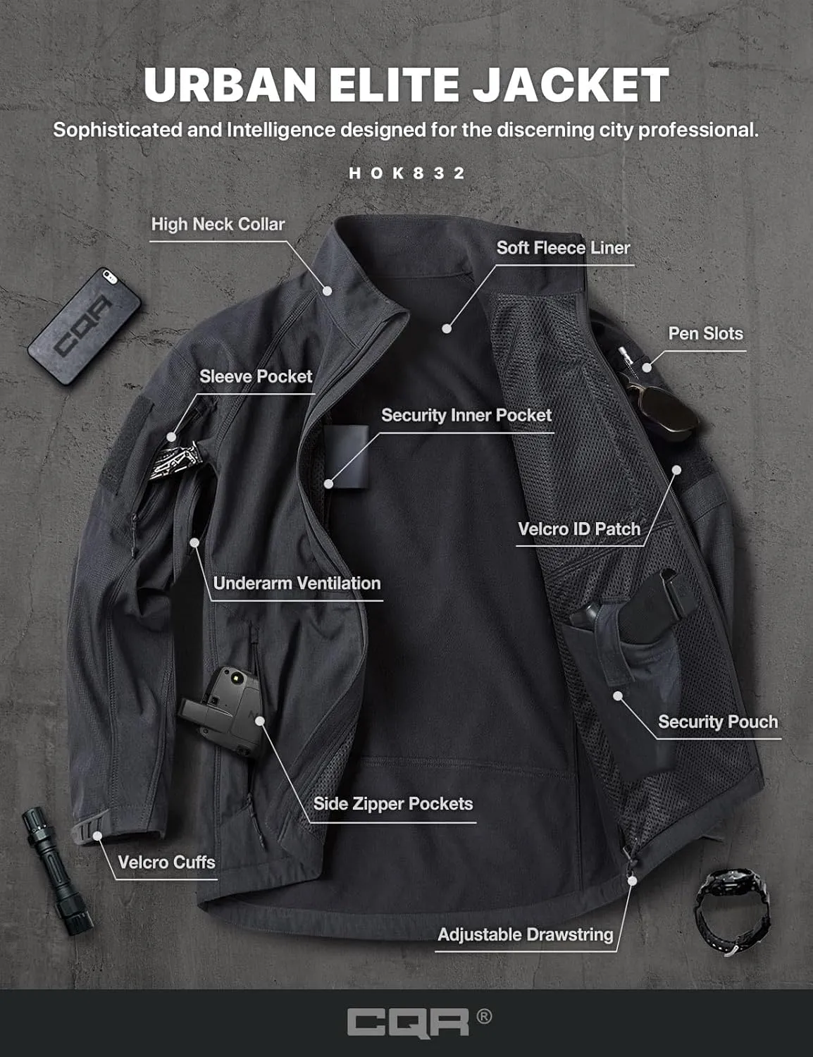 CQR Men's Fleece Lined Tactical Softshell Jackets, Lightweight Water Resistant Hunting Hiking Jacket, Winter Outdoor Jacket