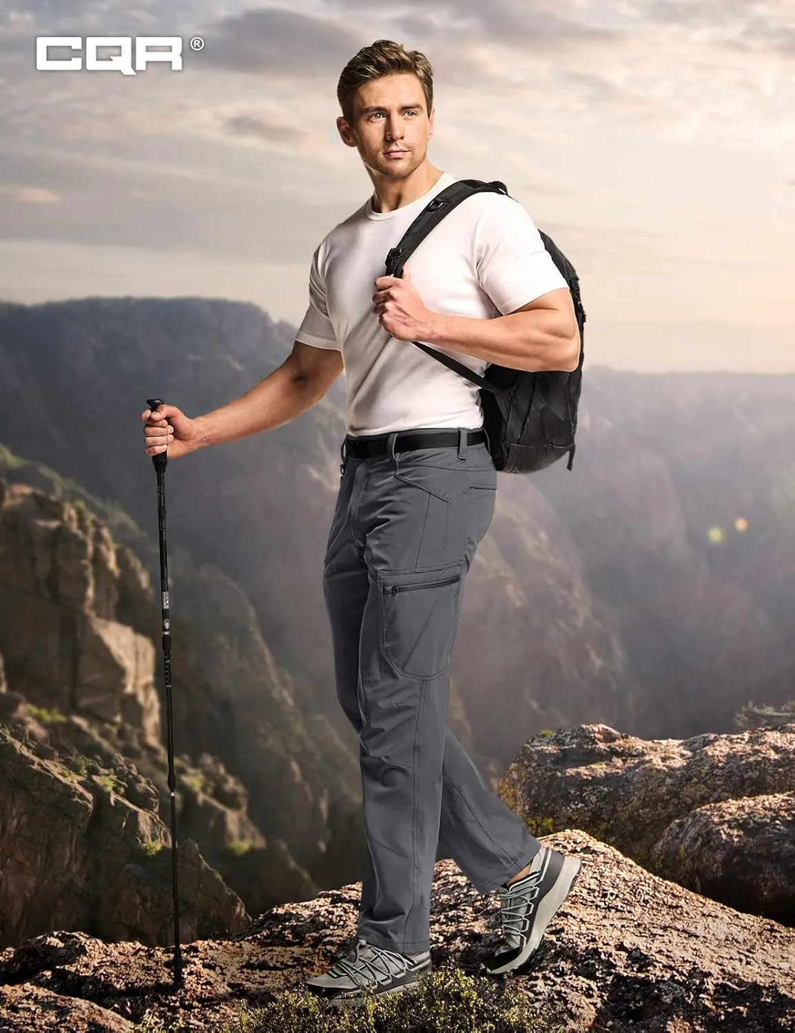 CQR Men's Quick Dry Tactical Pants, Water Resistant Outdoor Pants, Lightweight Stretch Cargo Work Hiking Pants