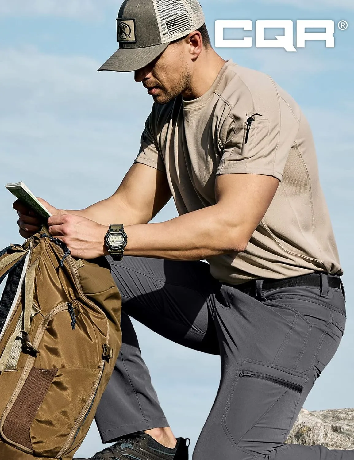 CQR Men's Quick Dry Tactical Pants, Water Resistant Outdoor Pants, Lightweight Stretch Cargo Work Hiking Pants